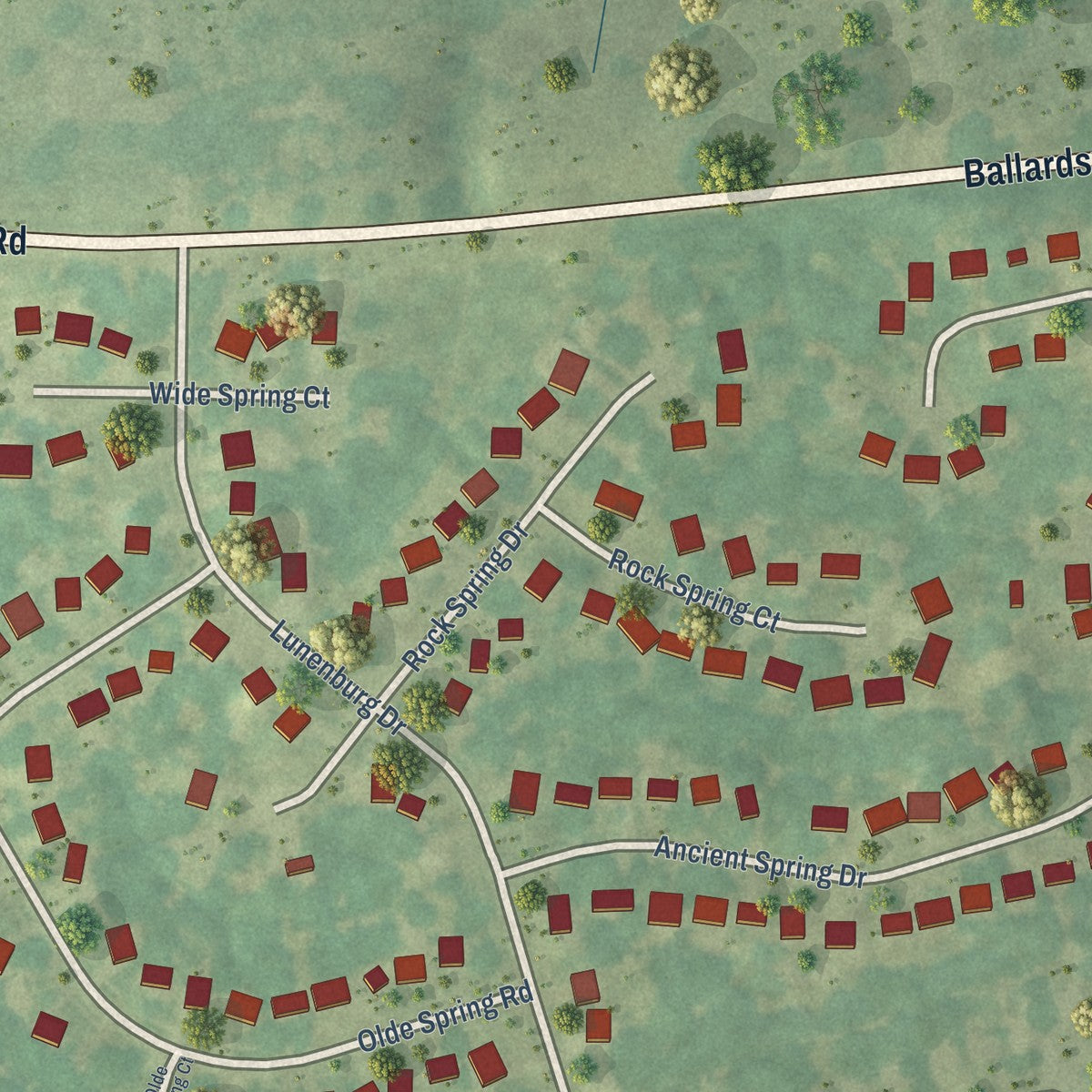 Second close-up of the map of Coldstream, Kentucky print showing more streets and buildings