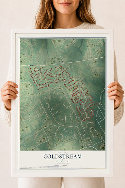 Map of Coldstream, Kentucky, 18 x 24 inch print in a white wood frame