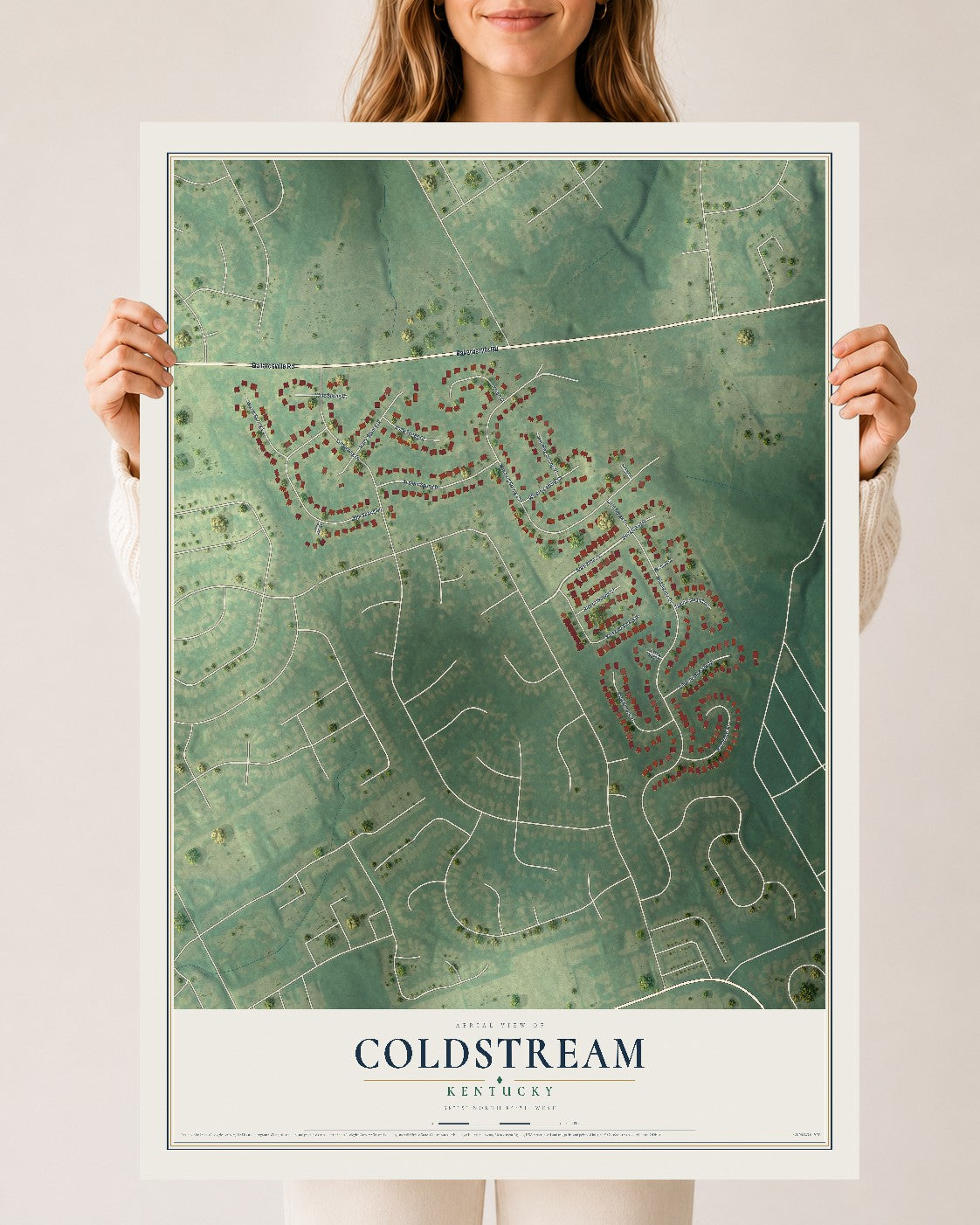 Map of Coldstream, Kentucky, 24 x 36 inch unframed archival matte print
