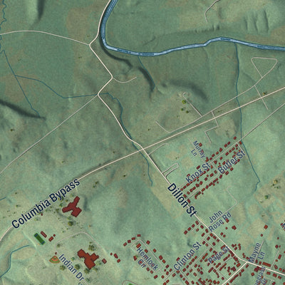 Second close-up of the map of Columbia, Kentucky print showing more streets and buildings