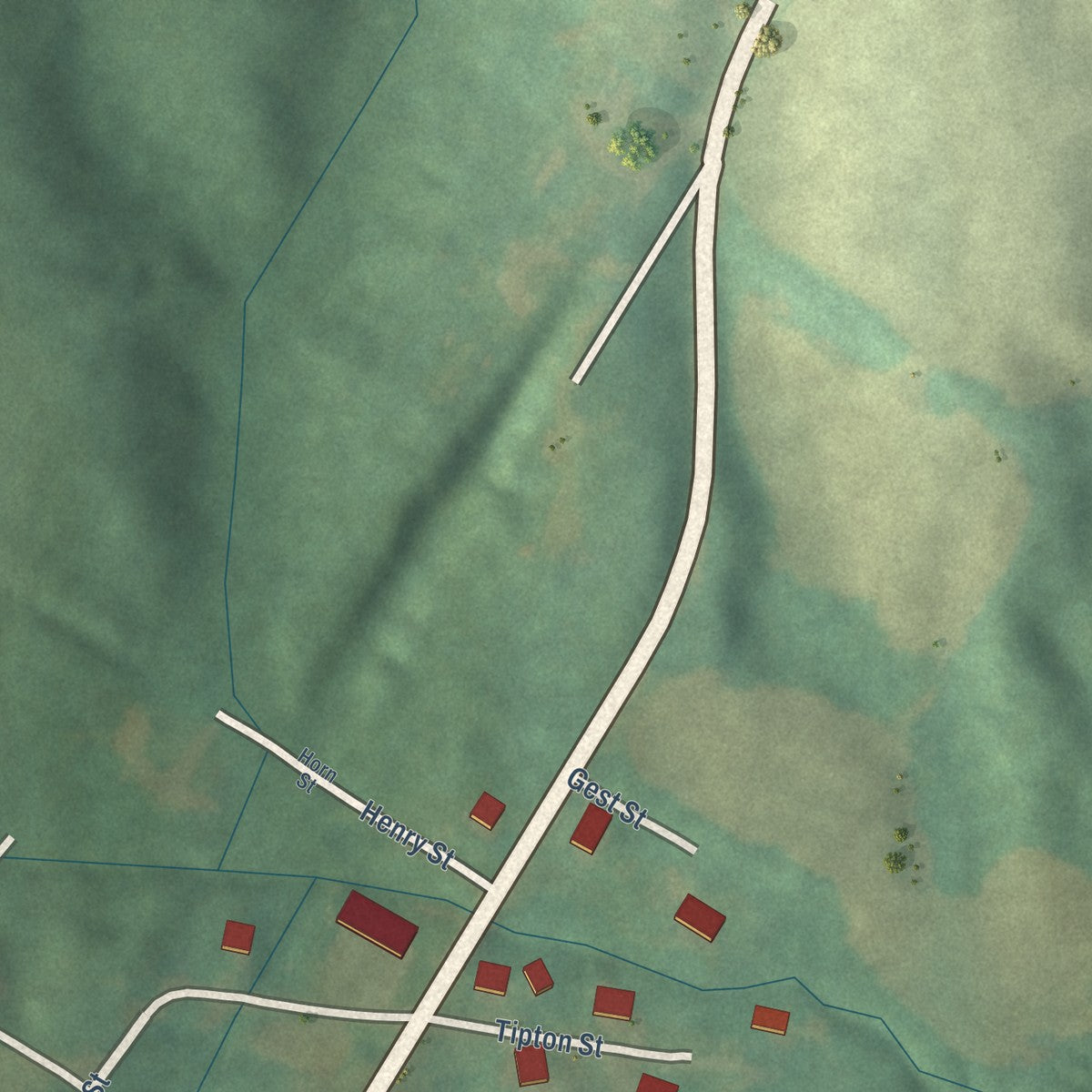 Second close-up of the map of Columbus, Kentucky print showing more streets and buildings