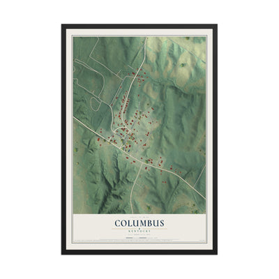 Map of Columbus, Kentucky, 12 x 18 inch print in a black wood frame