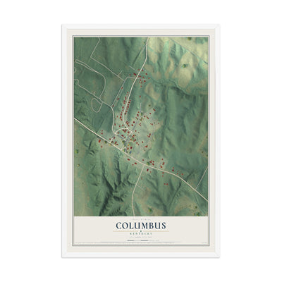Map of Columbus, Kentucky, 12 x 18 inch print in a white wood frame