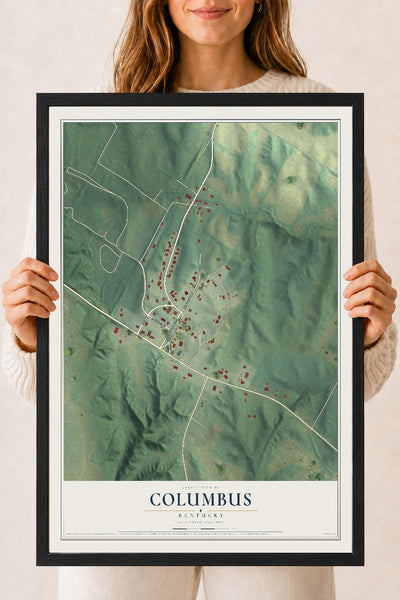 Map of Columbus, Kentucky, 18 x 24 inch print in a black wood frame