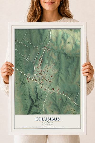 Map of Columbus, Kentucky, 18 x 24 inch print in a white wood frame