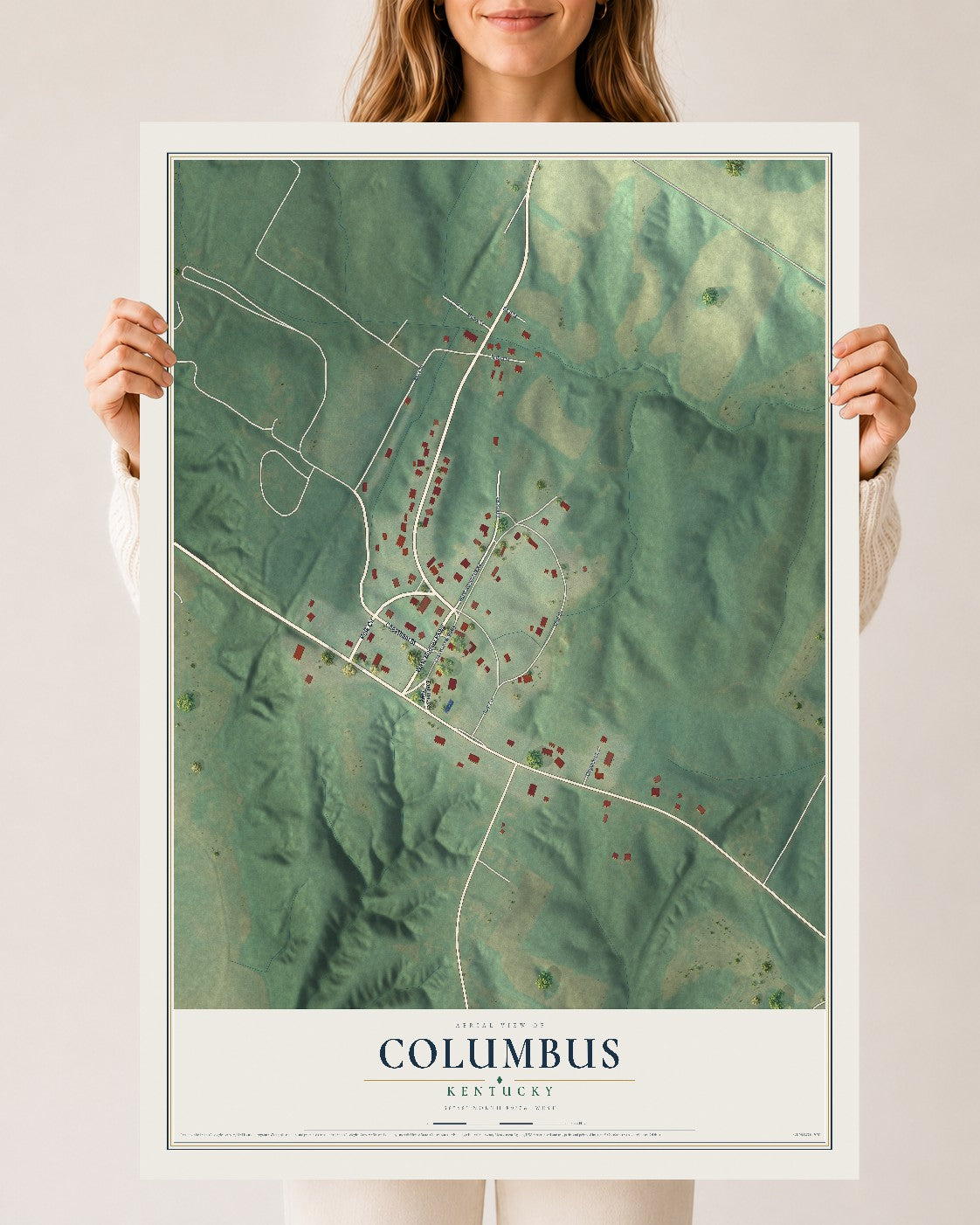 Map of Columbus, Kentucky, 24 x 36 inch unframed archival matte print