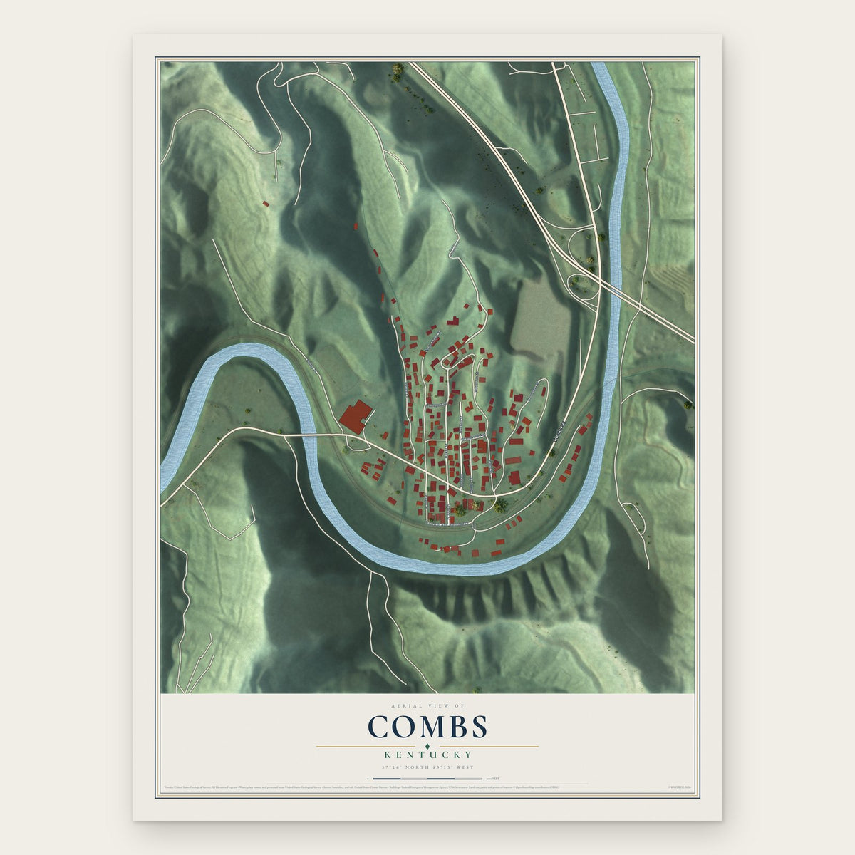 Combs, Kentucky map print, the full design