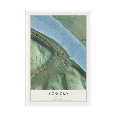 Map of Concord, Kentucky, 12 x 18 inch print in a white wood frame