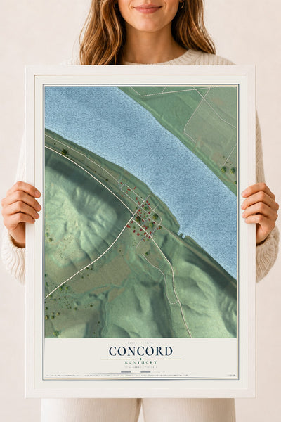 Map of Concord, Kentucky, 18 x 24 inch print in a white wood frame