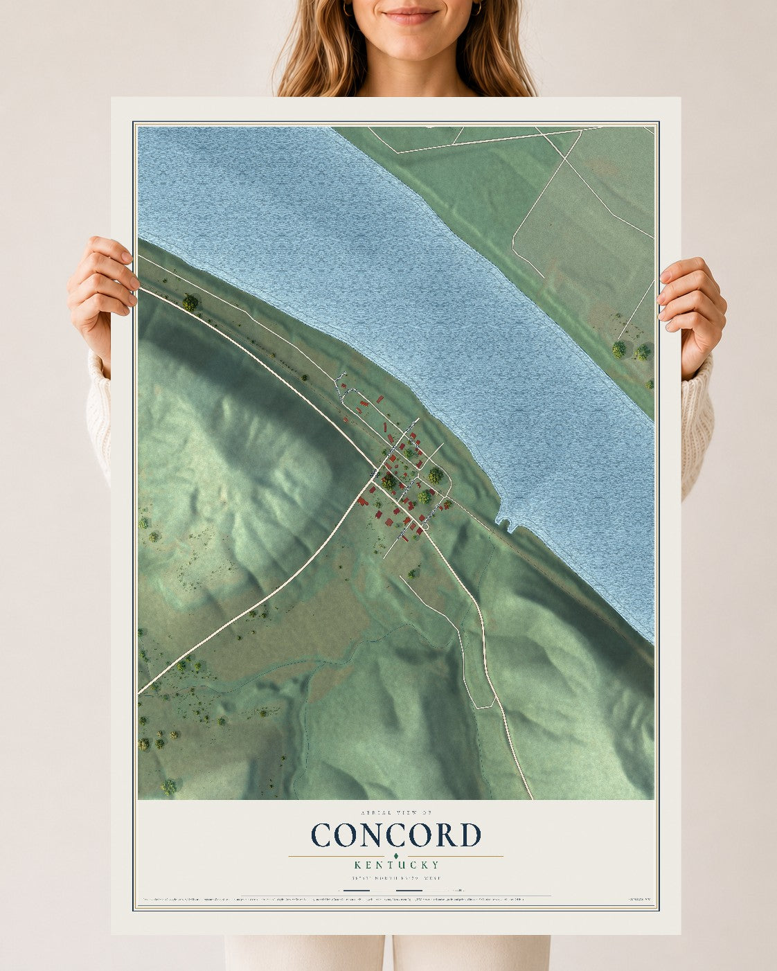 Map of Concord, Kentucky, 24 x 36 inch unframed archival matte print