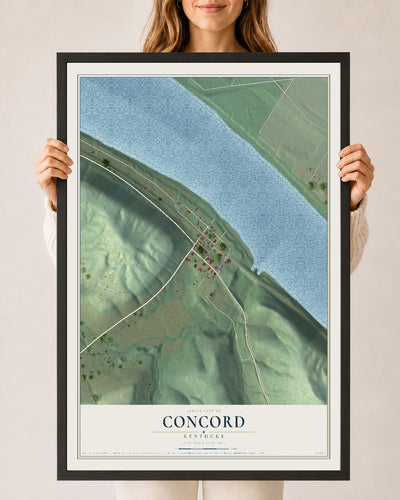Map of Concord, Kentucky, 24 x 36 inch print in a black wood frame