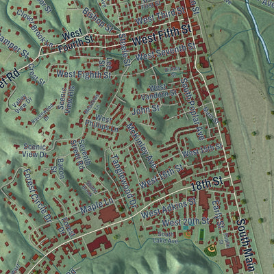 Close-up of the map of Corbin, Kentucky print showing street and building detail