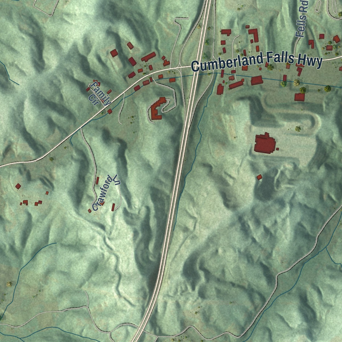 Second close-up of the map of Corbin, Kentucky print showing more streets and buildings