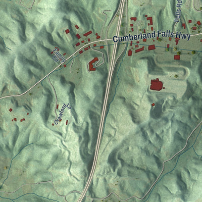 Second close-up of the map of Corbin, Kentucky print showing more streets and buildings