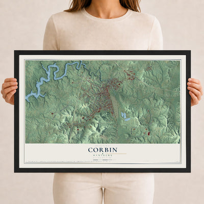 Map of Corbin, Kentucky, 12 x 18 inch print in a black wood frame