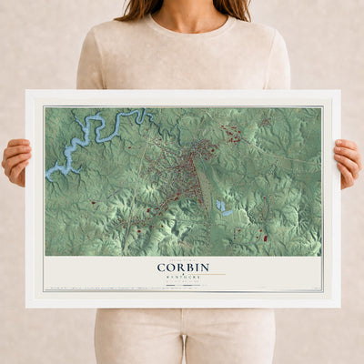 Map of Corbin, Kentucky, 12 x 18 inch print in a white wood frame