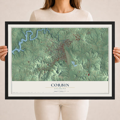 Map of Corbin, Kentucky, 18 x 24 inch print in a black wood frame