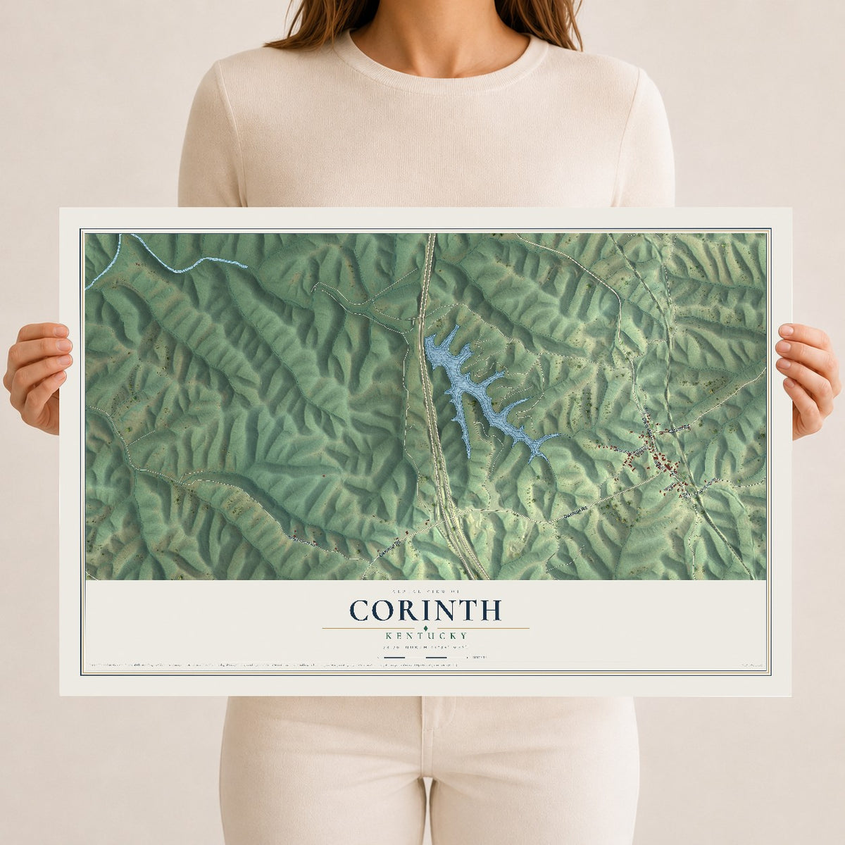 Map of Corinth, Kentucky, 12 x 18 inch unframed archival matte print