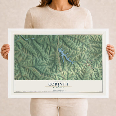 Map of Corinth, Kentucky, 12 x 18 inch print in a white wood frame