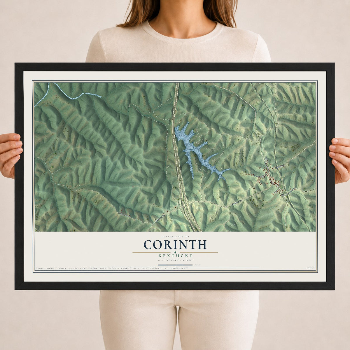 Map of Corinth, Kentucky, 18 x 24 inch print in a black wood frame
