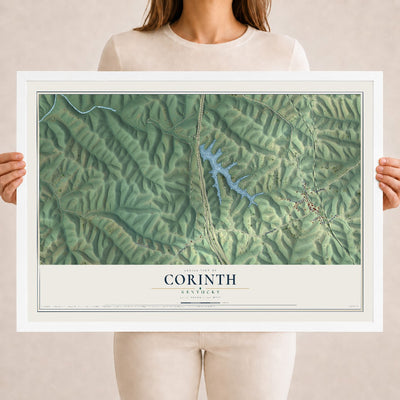 Map of Corinth, Kentucky, 18 x 24 inch print in a white wood frame