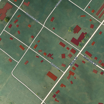 Second close-up of the map of Corydon, Kentucky print showing more streets and buildings