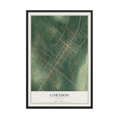 Map of Corydon, Kentucky, 12 x 18 inch print in a black wood frame