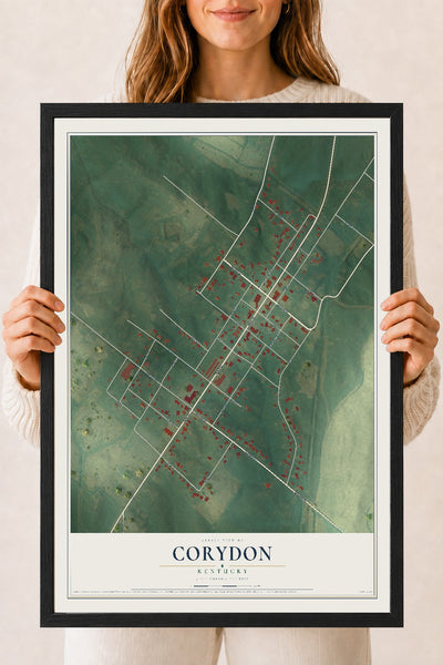 Map of Corydon, Kentucky, 18 x 24 inch print in a black wood frame