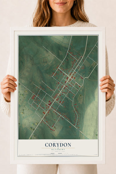Map of Corydon, Kentucky, 18 x 24 inch print in a white wood frame
