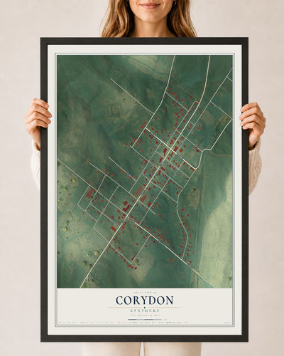 Map of Corydon, Kentucky, 24 x 36 inch print in a black wood frame