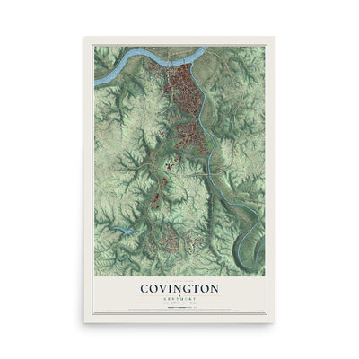 Map of Covington, Kentucky, 12 x 18 inch unframed archival matte print