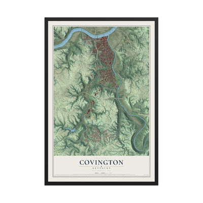 Map of Covington, Kentucky, 12 x 18 inch print in a black wood frame