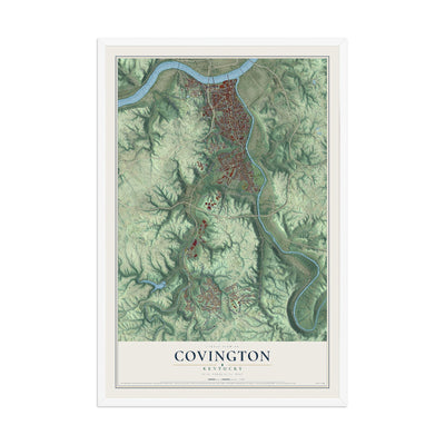 Map of Covington, Kentucky, 12 x 18 inch print in a white wood frame
