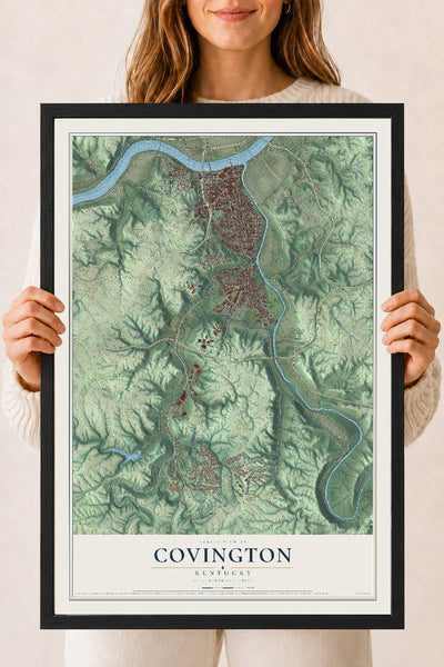 Map of Covington, Kentucky, 18 x 24 inch print in a black wood frame