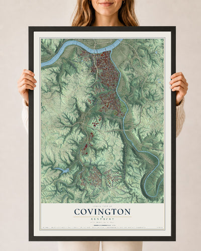 Map of Covington, Kentucky, 24 x 36 inch print in a black wood frame