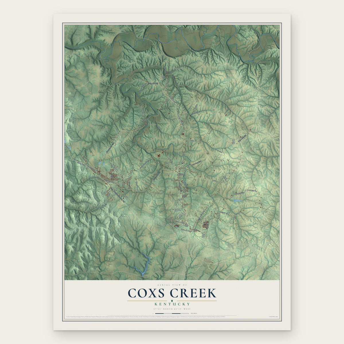 Coxs Creek, Kentucky map print, the full design