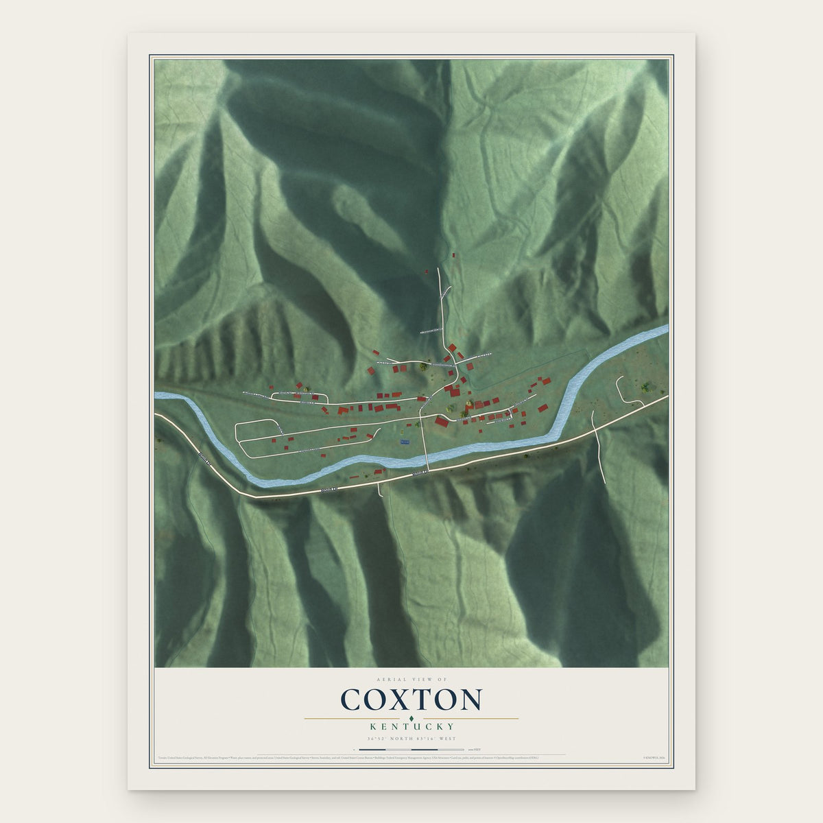Coxton, Kentucky map print, the full design