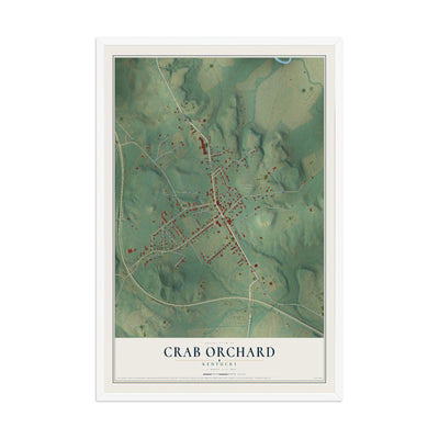 Map of Crab Orchard, Kentucky, 12 x 18 inch print in a white wood frame