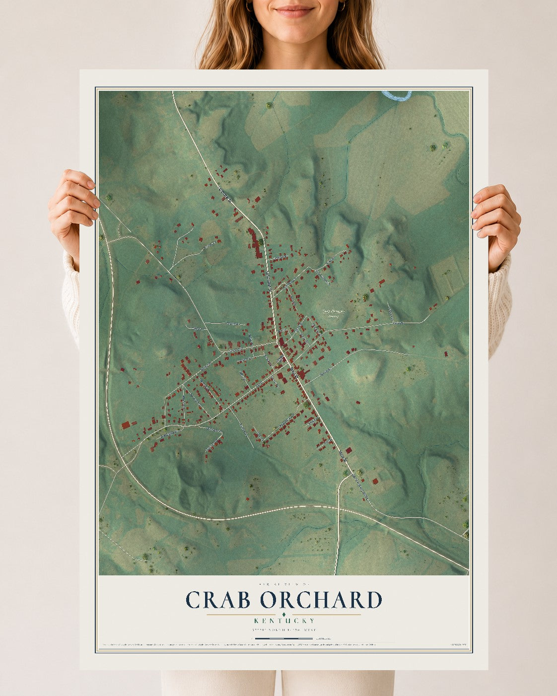 Map of Crab Orchard, Kentucky, 24 x 36 inch unframed archival matte print