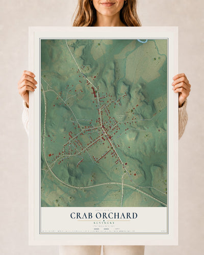 Map of Crab Orchard, Kentucky, 24 x 36 inch print in a white wood frame