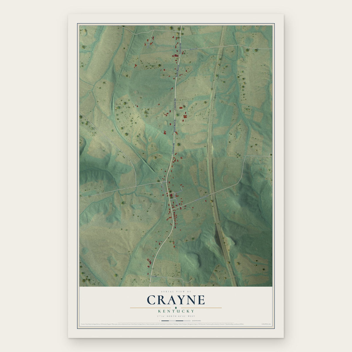 Crayne, Kentucky map print, the full design