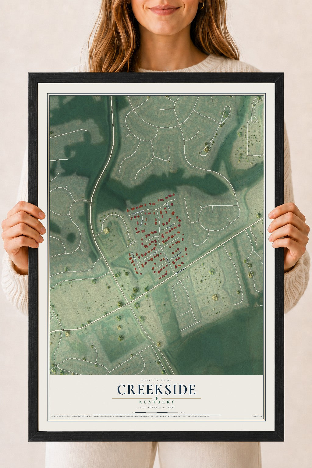 Map of Creekside, Kentucky, 18 x 24 inch print in a black wood frame