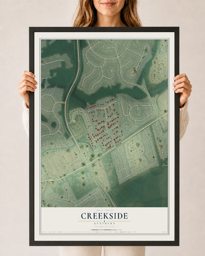 Map of Creekside, Kentucky, 24 x 36 inch print in a black wood frame