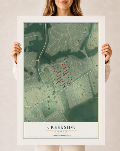 Map of Creekside, Kentucky, 24 x 36 inch print in a white wood frame