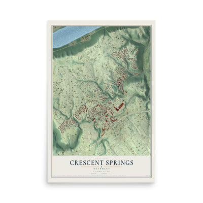 Map of Crescent Springs, Kentucky, 12 x 18 inch unframed archival matte print