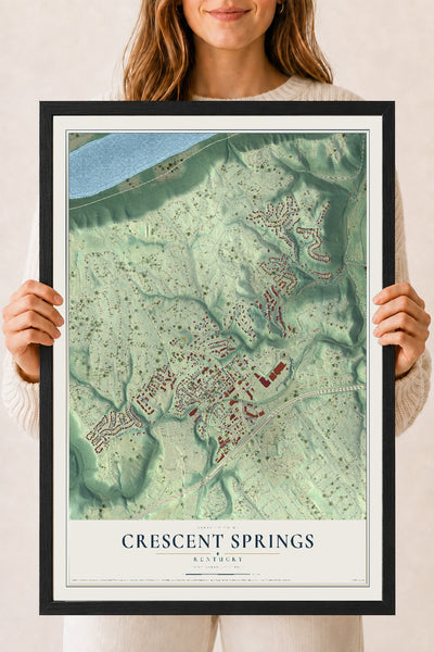 Map of Crescent Springs, Kentucky, 18 x 24 inch print in a black wood frame