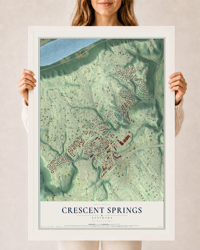 Map of Crescent Springs, Kentucky, 24 x 36 inch print in a white wood frame