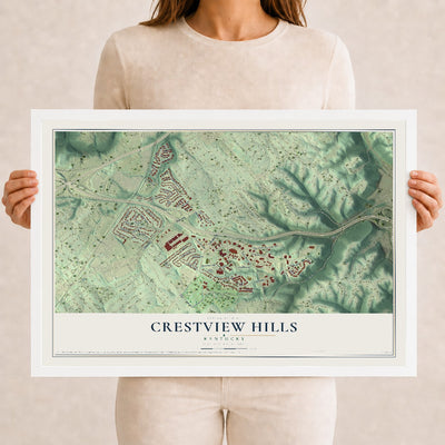 Map of Crestview Hills, Kentucky, 12 x 18 inch print in a white wood frame