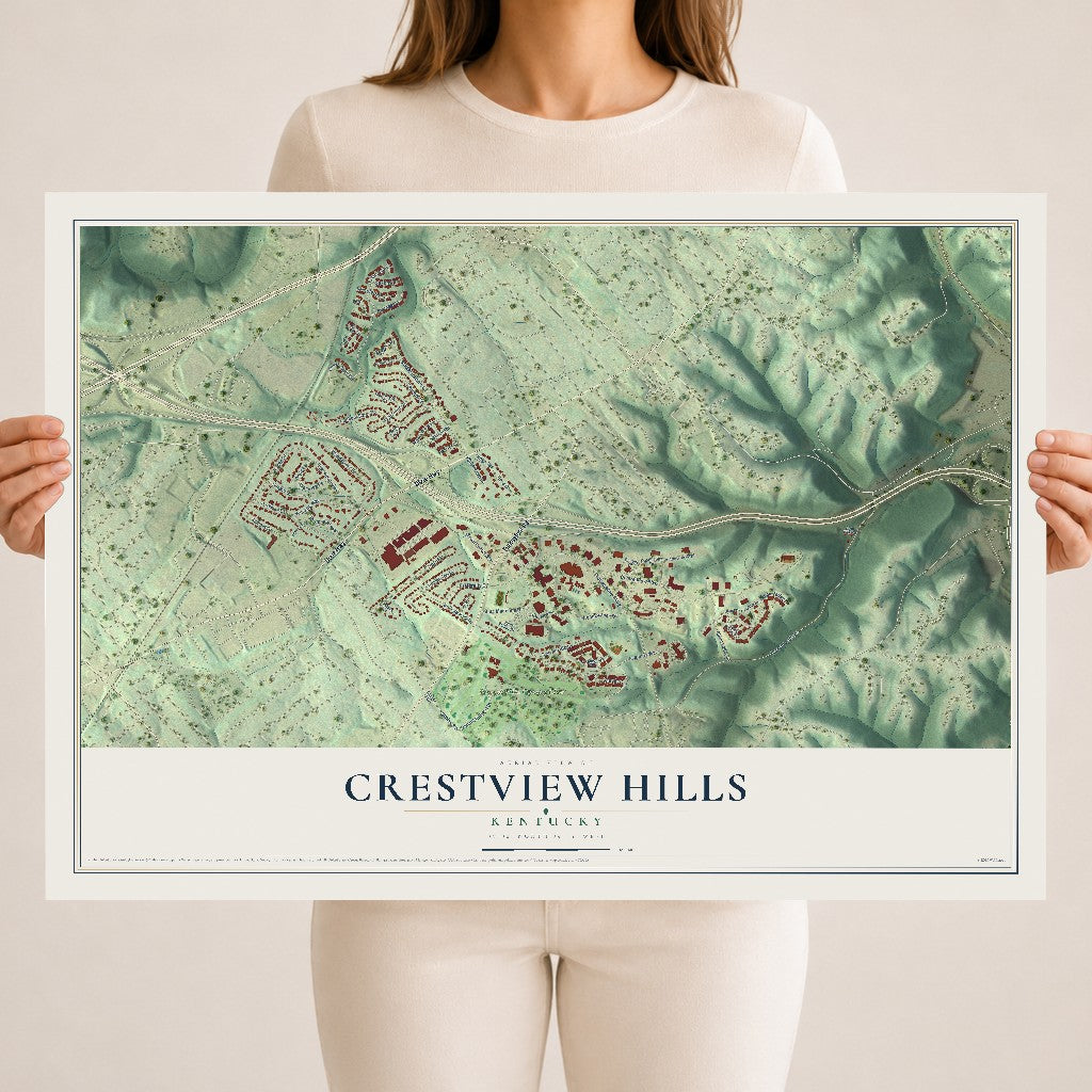 Map of Crestview Hills, Kentucky, 18 x 24 inch unframed archival matte print