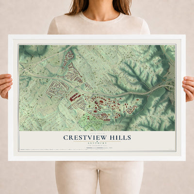Map of Crestview Hills, Kentucky, 18 x 24 inch print in a white wood frame